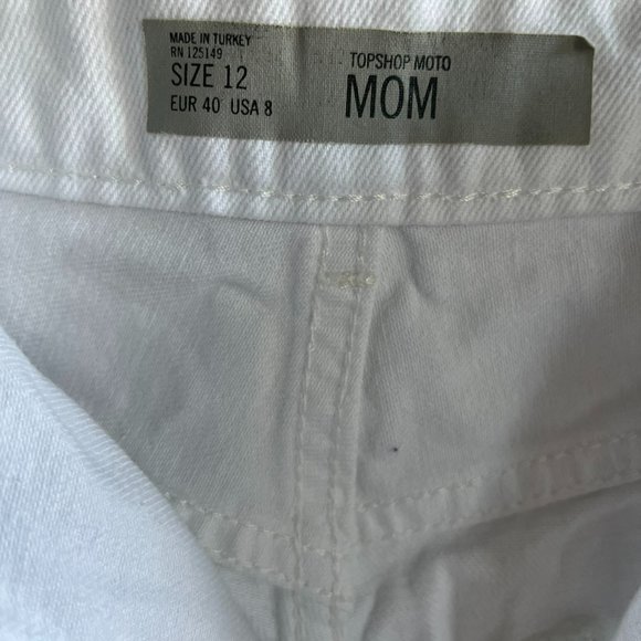 Topshop Women's Mom High Rise White Denim Shorts Size 12 - Picture 7 of 10